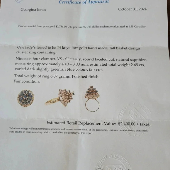 VINTAGE 14K YELLOW GOLD HAND MADE NATURAL SAPPHIRE RING BASKET DESIGN SIZE 7 3/4 - Picture 3 of 14